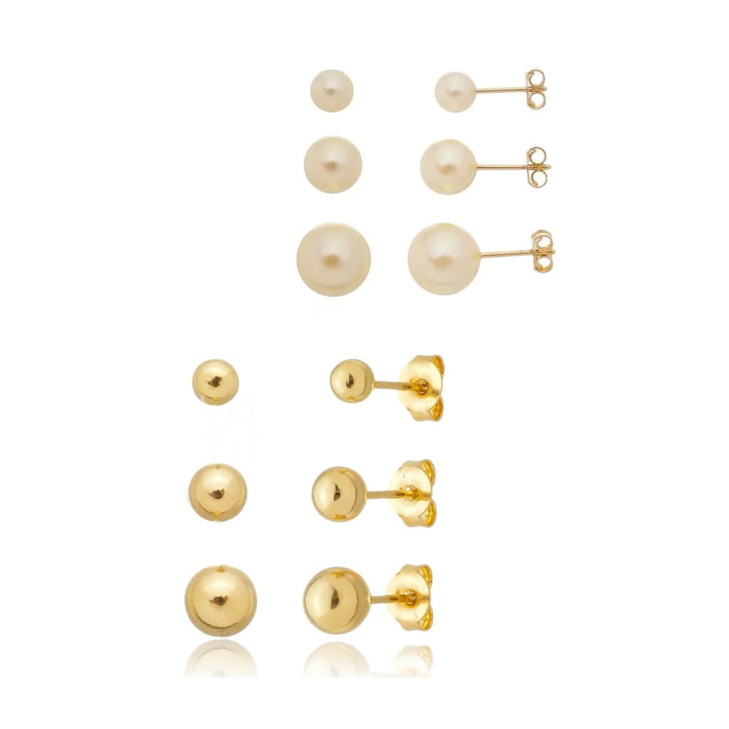Kit 100 Pares De Perolas E Bolinhas Folheados A Ouro Atacado