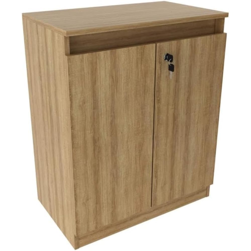 Balcão Para Escritório ME4149 Tecno Mobili Amêndoa com 2 Portas, 1 com Chave, Estrutura em MDP, Design Minimalista