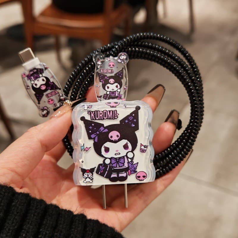 18W/20W Carregador Protetor Caso Dos Desenhos Animados Kuromi Cabo Compatível Para iPhone 16Pro 15 De Carregamento De Da