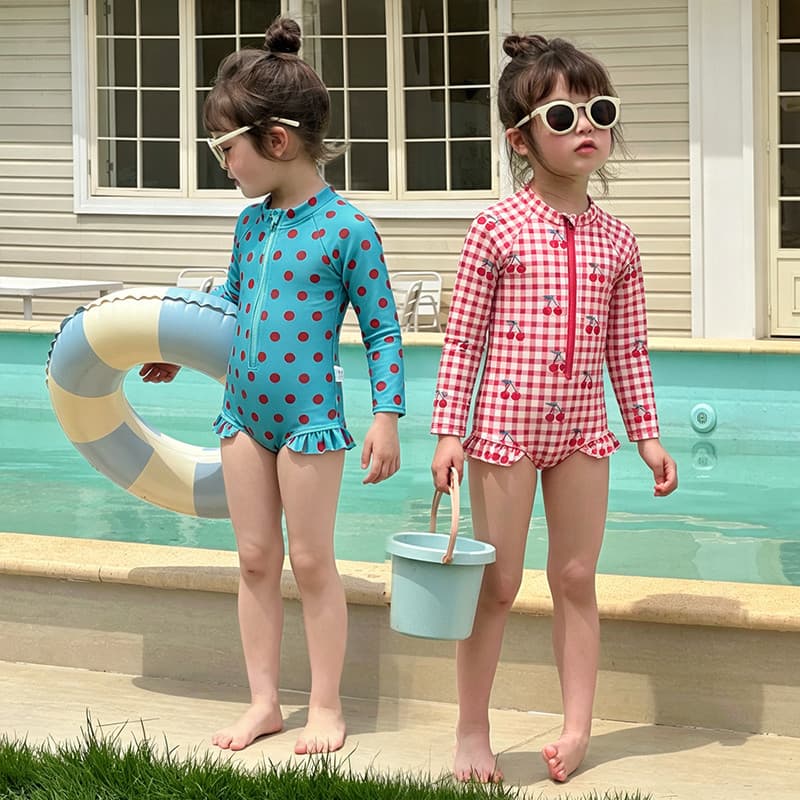 Meninas maiô verão novo estilo menina protetor solar de secagem rápida maiô de uma peça bebê médio pequeno crianças long