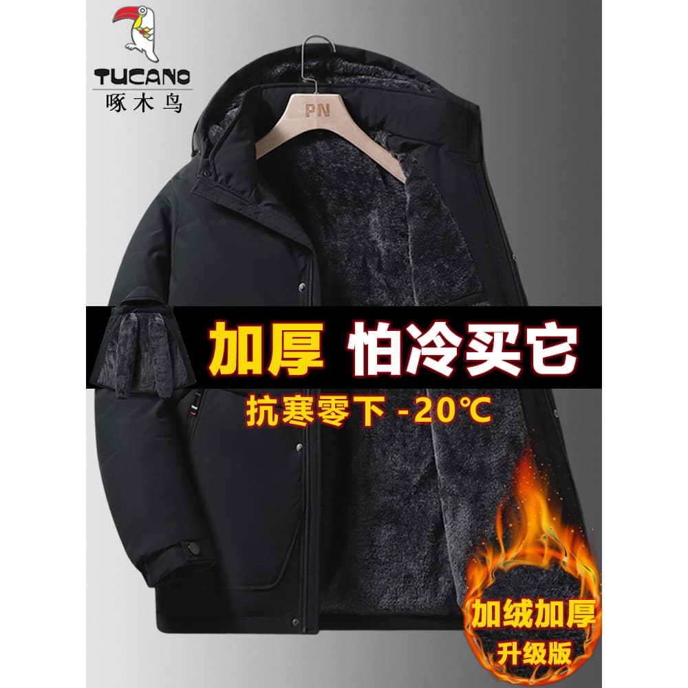 Woodpecker meia-idade idosos acolchoado jaqueta masculina inverno forro de lã grosso acolchoado jaqueta pai inverno acol