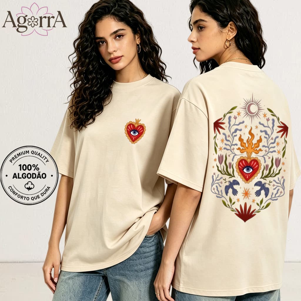 Camiseta de Algodão com Estampa Boêmia Olho Sagrado Moda Alternativa P-G3 Confortável e Passeios