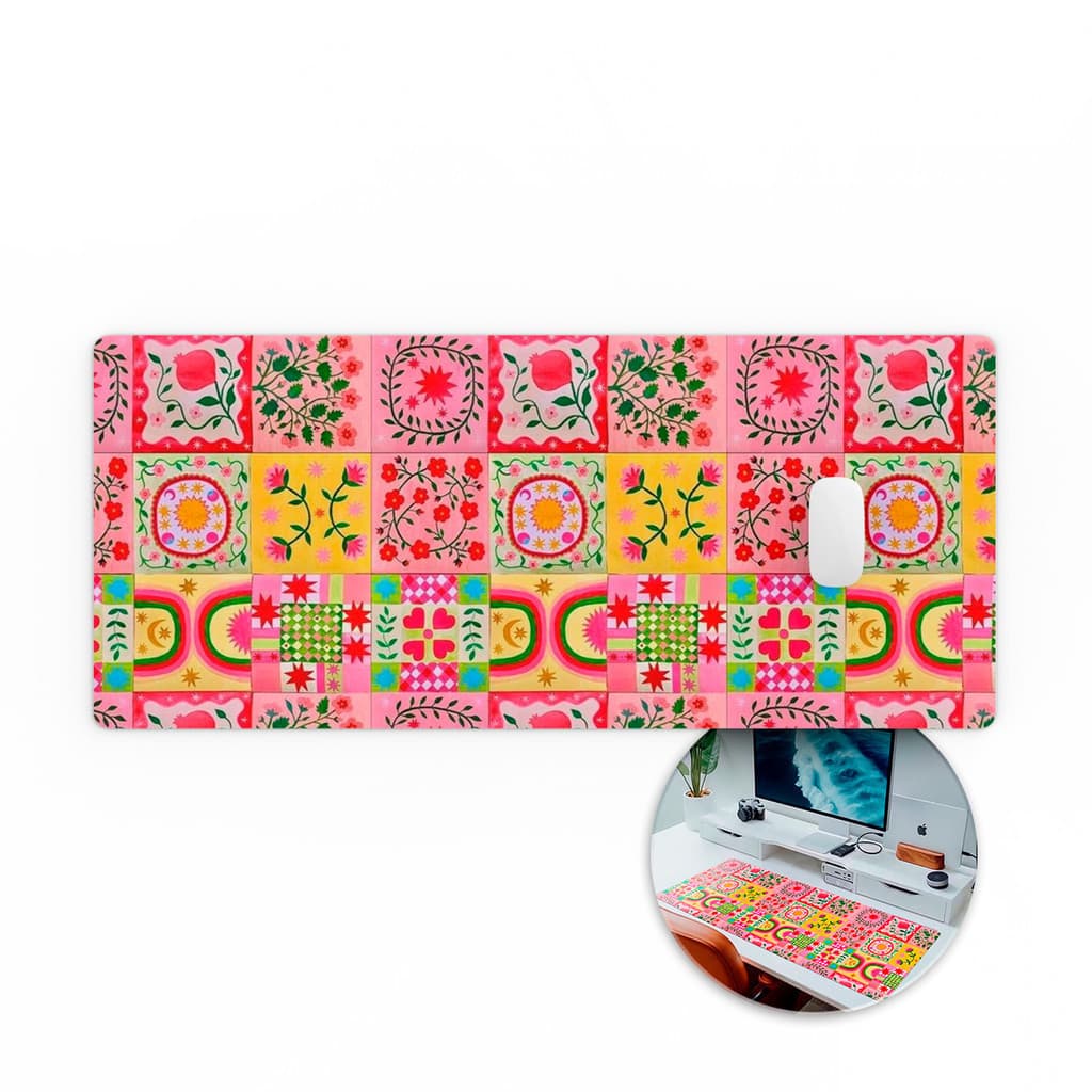 MousePad Grande Quadriculado Rosa 80x30 Deskpad Gamer Grande Mouse Pad Grande RGB