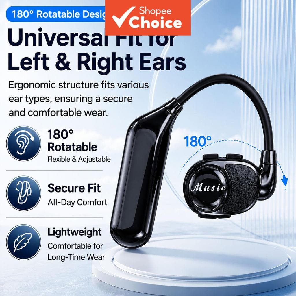 Fones de ouvido Bluetooth não intra-auriculares, headset aberto de uma orelha, fones de ouvido sem fio com graves