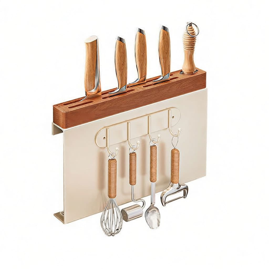 Estilo Medieval faia faca rack pauzinho titular rack de armazenamento sem perfuração fixado na parede Multi-camada pote