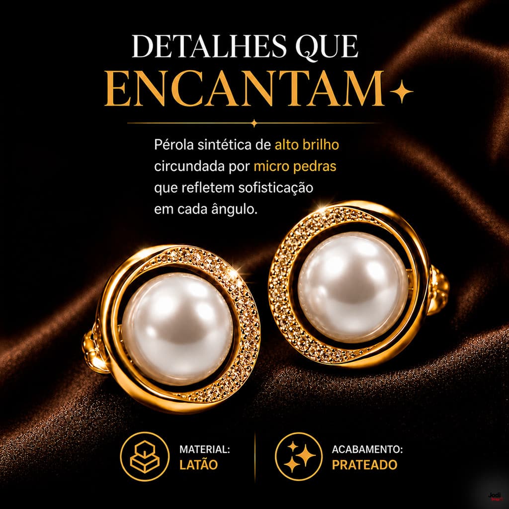 Brinco Feminino com Pérola Sintética Branca Aro Circular e Micro Pedras Brilhantes