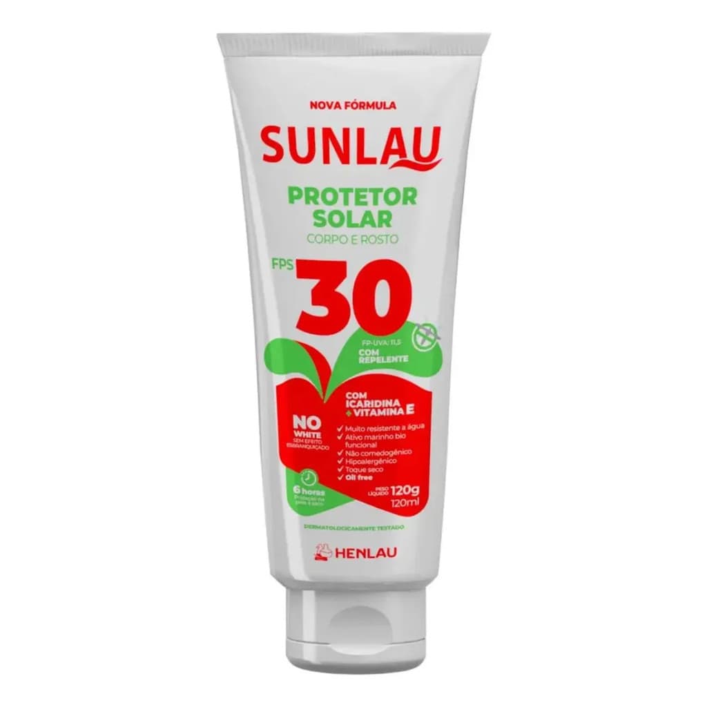 Protetor Solar Sunlau Corpo E Rosto Fps 30 C/ Repelente 120g