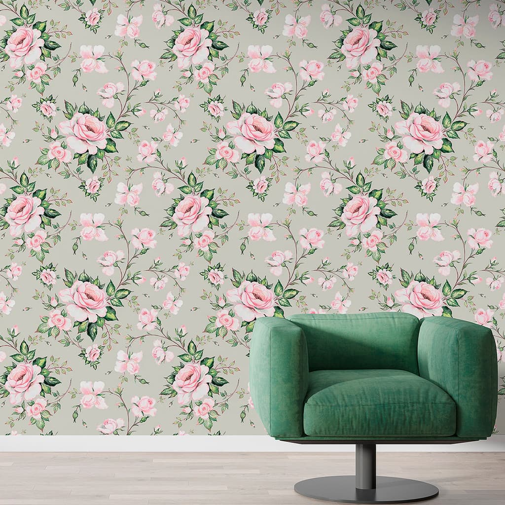 Papel De Parede Adesivo Floral Jardim Das Rosas