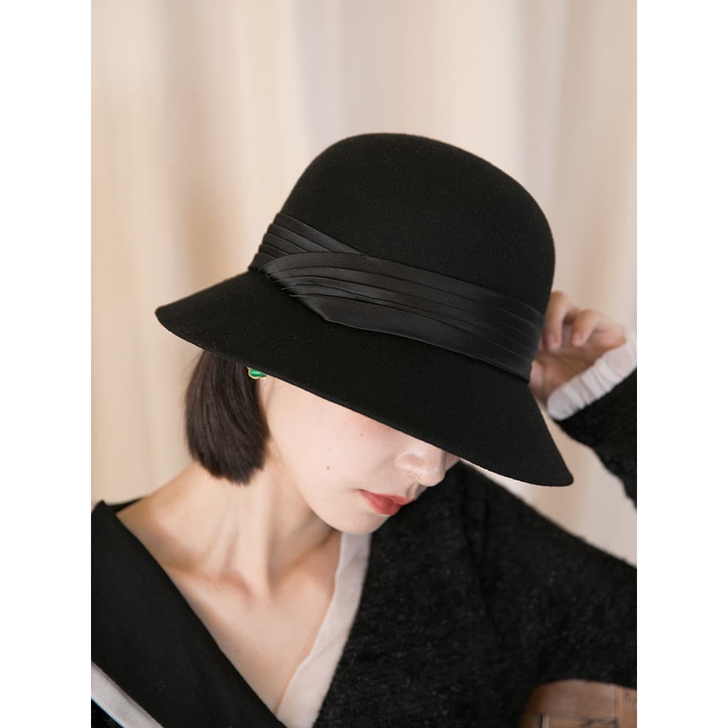 Outono inverno chapéu feminino britânico Retro balde chapéu senhoras moda chapéu de feltro de lã versão coreana All-Matc