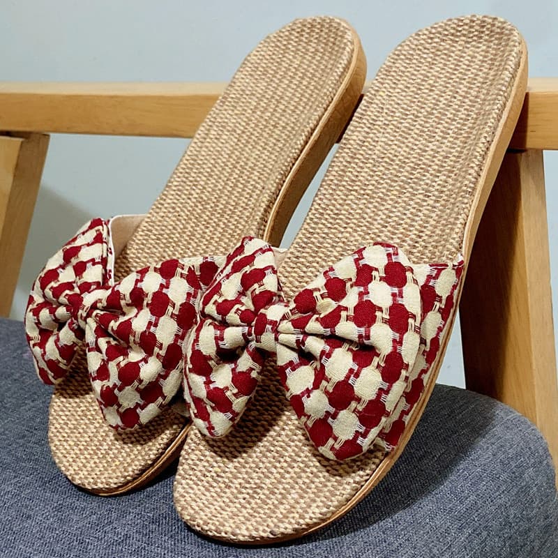 2024 novo estilo chinelos de linho feminino verão arco interior casa de sola grossa antiderrapante mudo areia doméstica