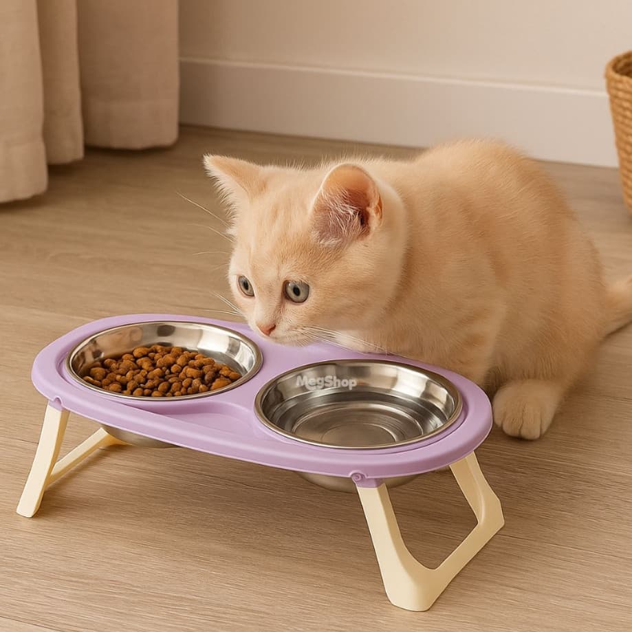Comedouro Elevado Duplo Regulavel Para Cachorro E Gato