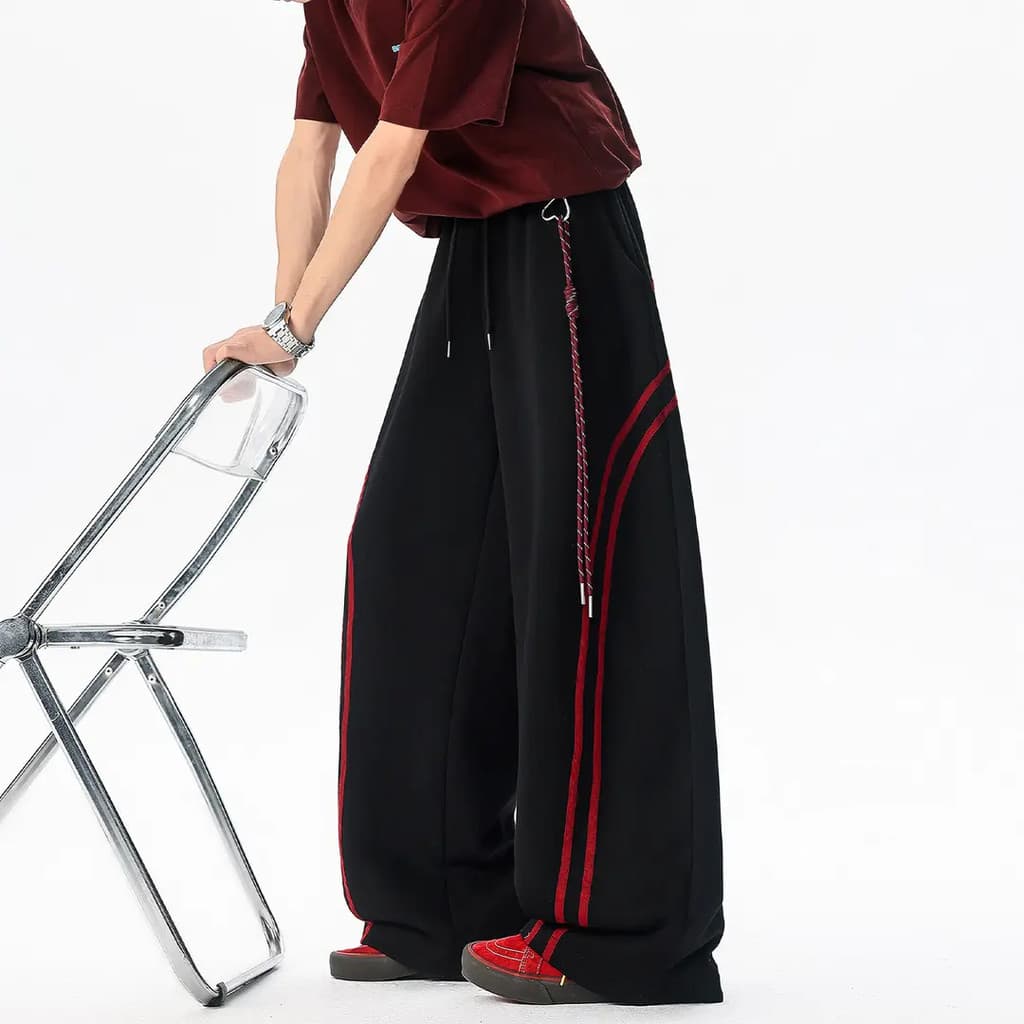 Americano Retro listrado contraste cor Sweatpants masculino verão Drape calças de perna larga solta calças esportivas ca