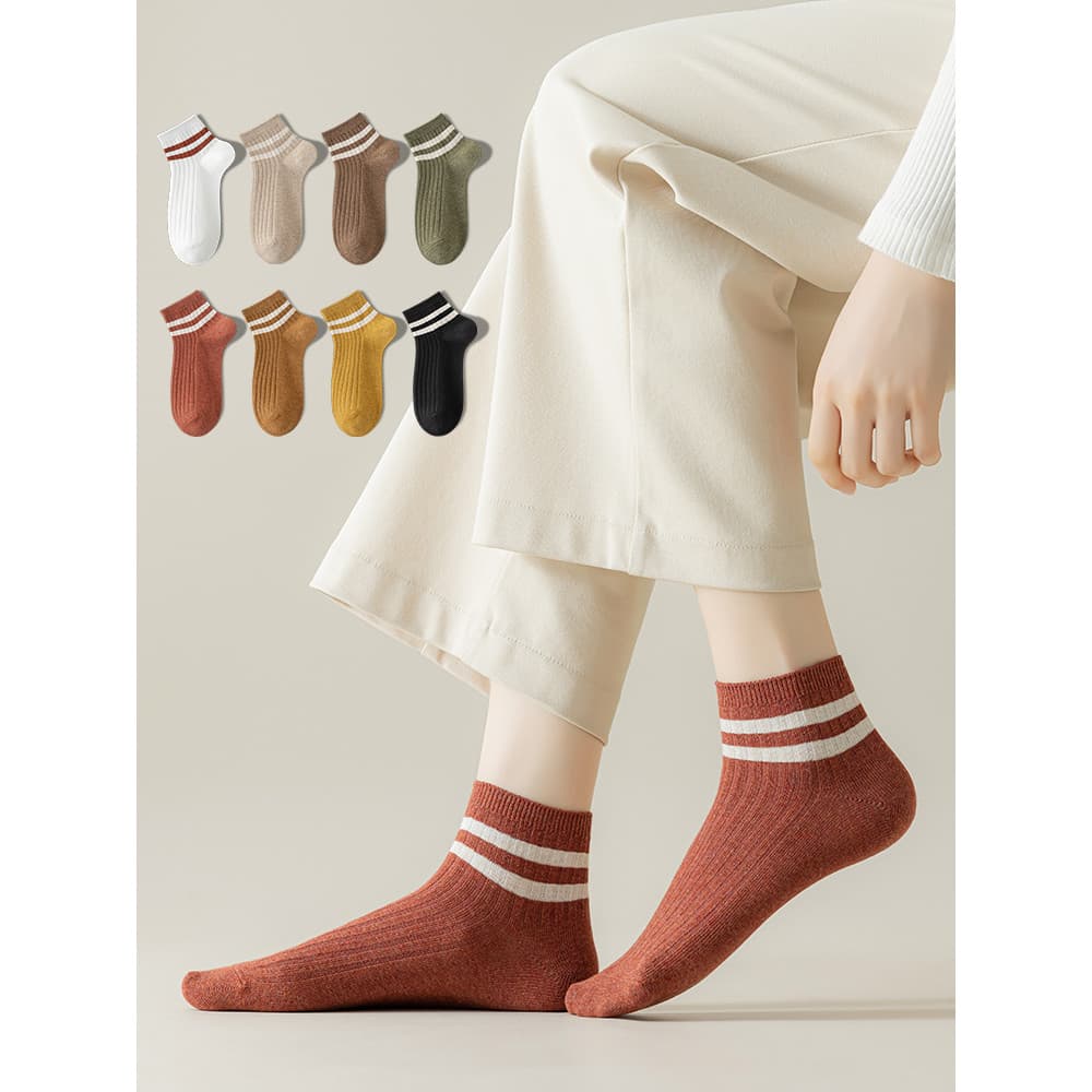 Meias de duas barras meias femininas de cano baixo verão estilo fino algodão puro preto branco All-Match estilo Preppy p
