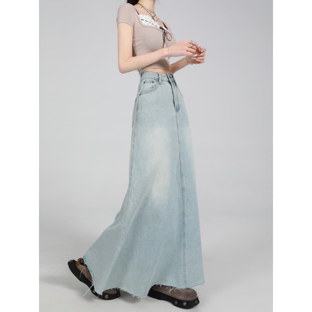 Lyocell Tencel saia jeans macia feminina 2026 verão fino a linha forma de pêra cobrindo virilha mais magro olhar saia lo