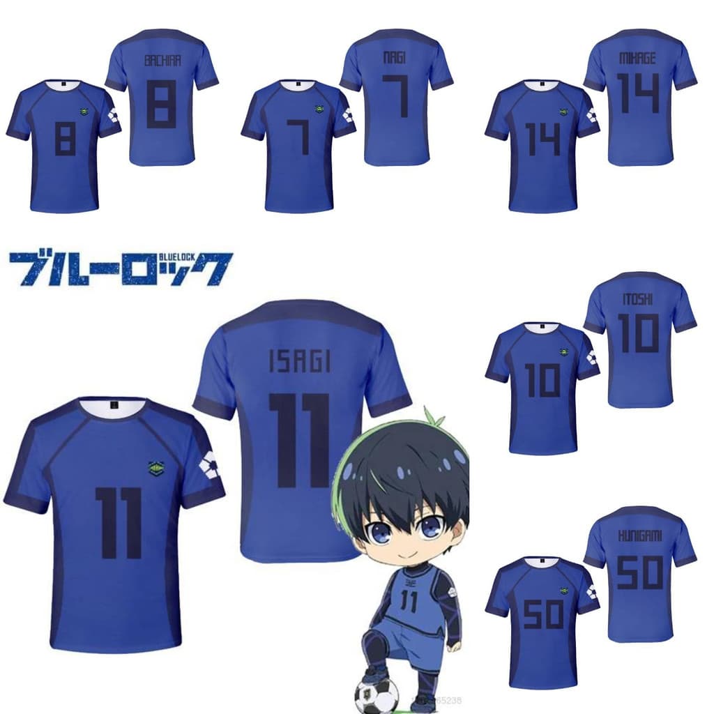 Blue Lock Jersey Training Uniform Blue Double-Sided Print Characters Isagi Nagi Bachira T-Shirt Streetwear Unisex Cospla