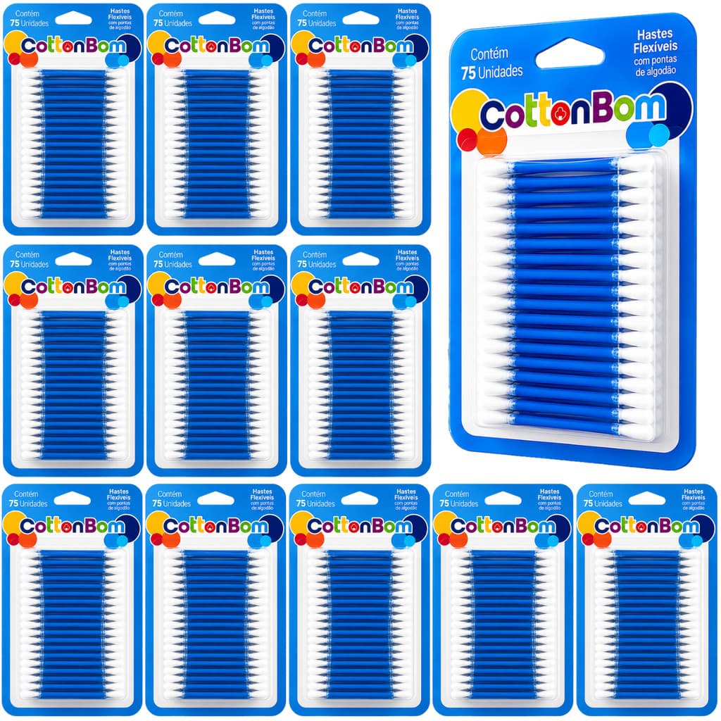 Cotonetes Haste Flexível Cotton Bom Line Higiene Algodão Natural Antigerme Pacote Econômico