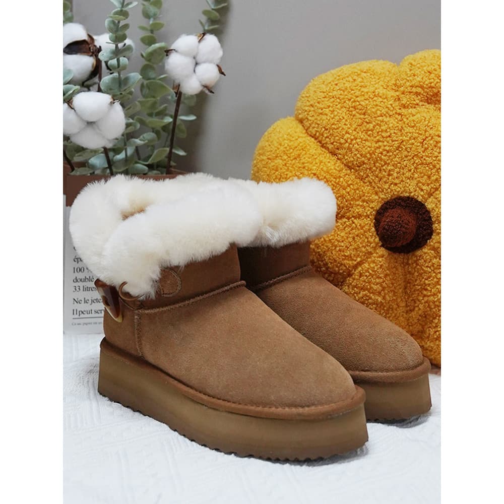 W inverno velo-incrustando quente chifre fivela botas de neve botas curtas femininas aumentando a pele integrado espessa