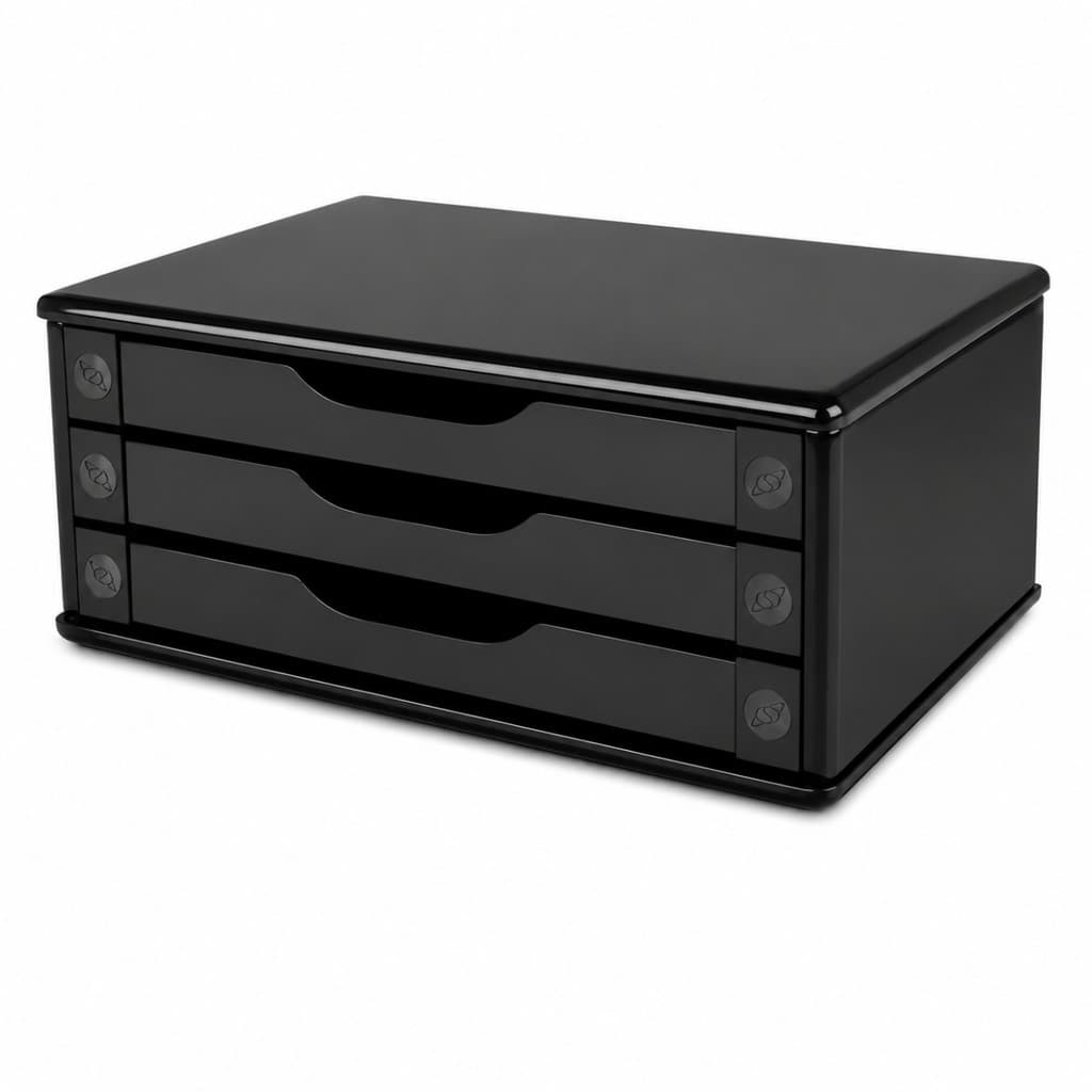 Suporte Para Monitor 3 Gavetas MDF Black Piano Souza 3347 Organizador Mesa Escritório Home Office