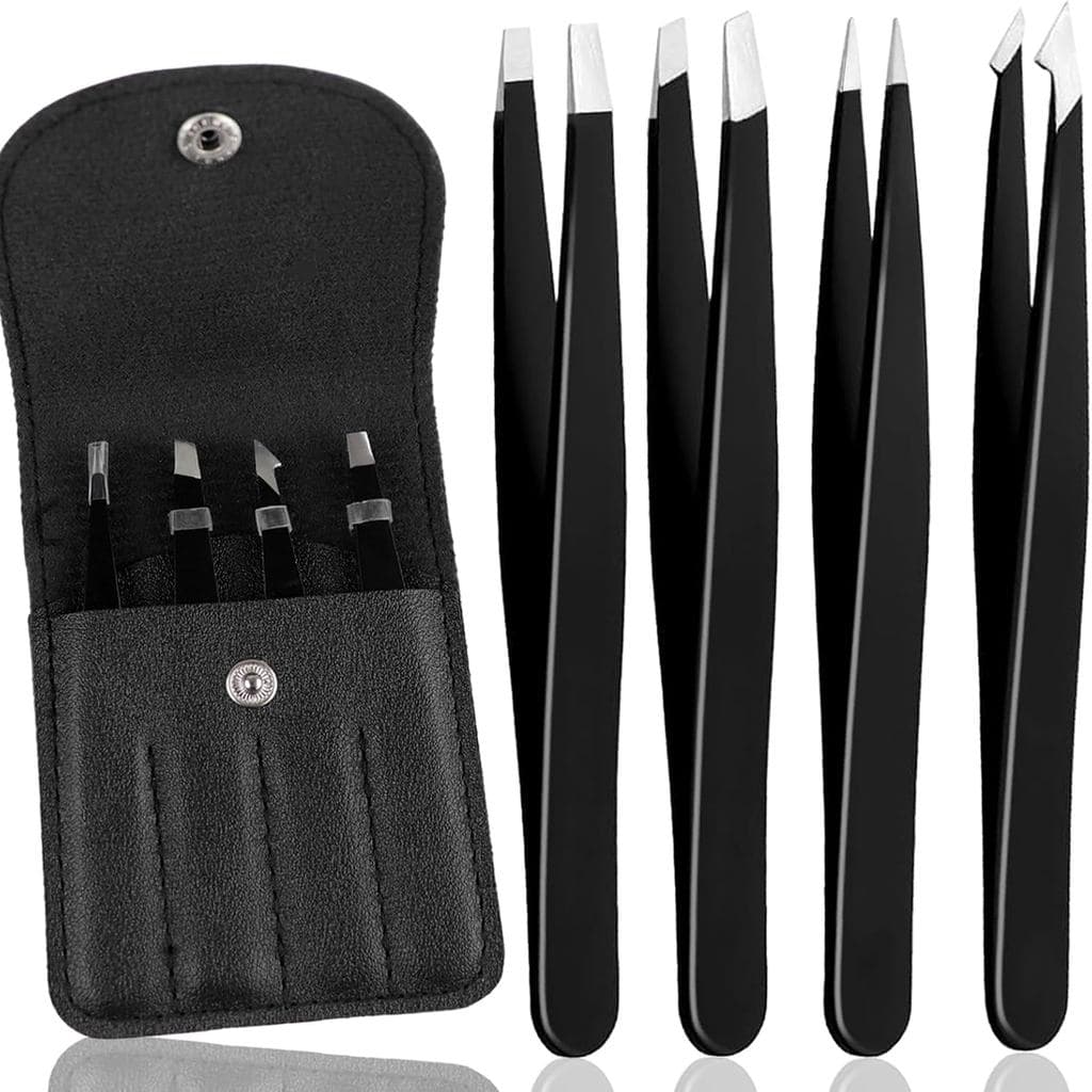 Conjunto de 4 Pinças para Sobrancelhas, Pinças para Mulheres, Pinças Profissionais de Aço Inoxidável para Cabelos Faciai