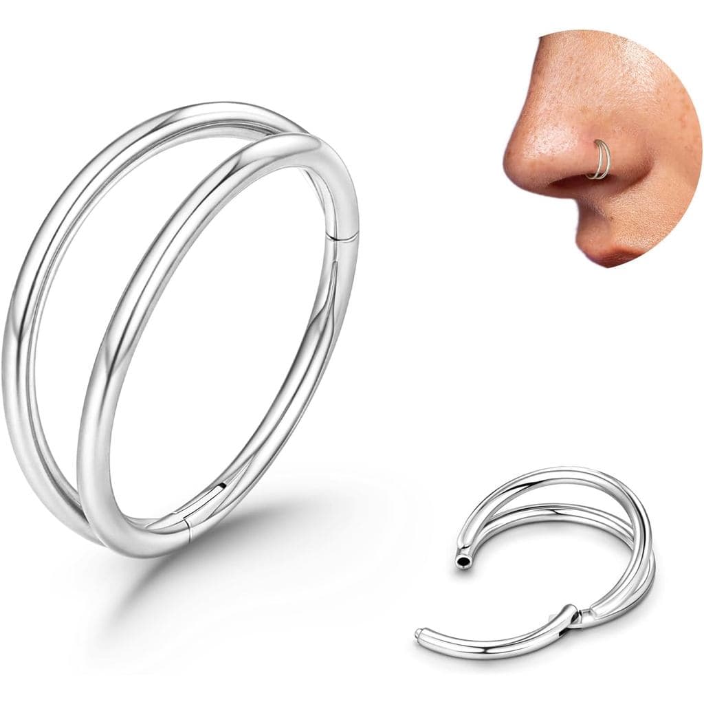 Argola Dupla de Titânio para Nariz 20G 18G Dourada Prateada Preta, Argolas para Nariz para Mulheres e Homens, Hipoalergê