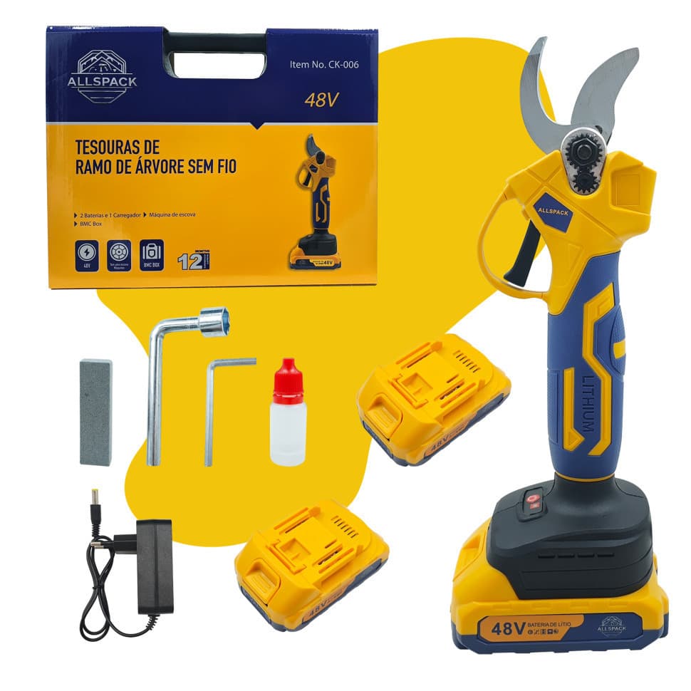 Kit Tesoura De Poda Eletrica E Mini Motosserra A Bateria Portatil 48V Maleta Complet