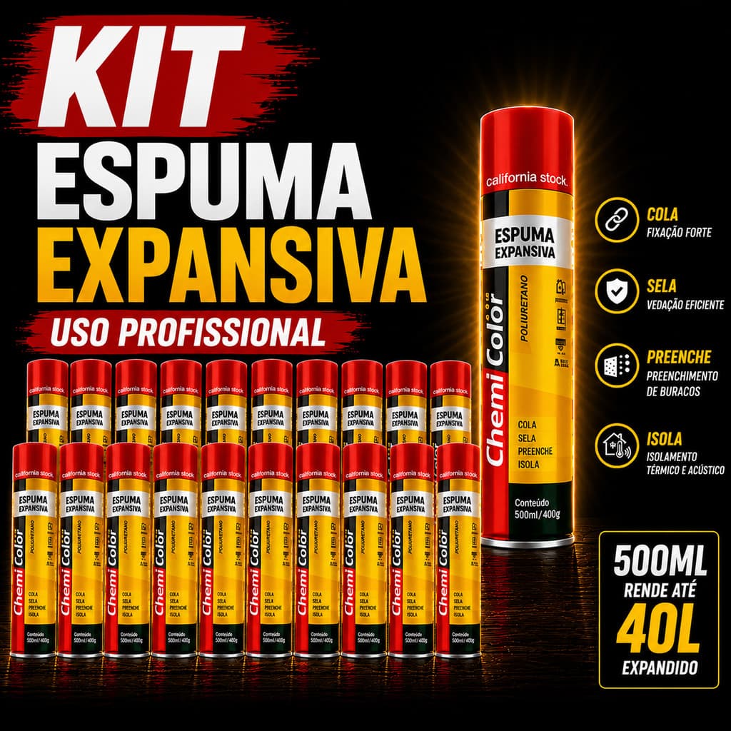 Kit Com 3/5/10 Espuma Expansiva Chemicolor 500ml PU Isolamento espuma para vedação, espuma expansiva portas e janelas
