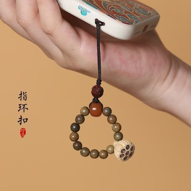 Suporte de anel para celular em madeira de sândalo, cordão para celular, pingente para pen drive USB, suporte de anel pa