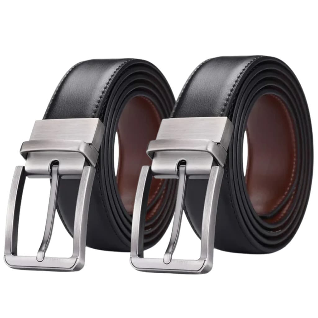 Kit 2 Cinto Masculino Em Couro Sintético Dupla Facce Slim Otimizado e Reforçado