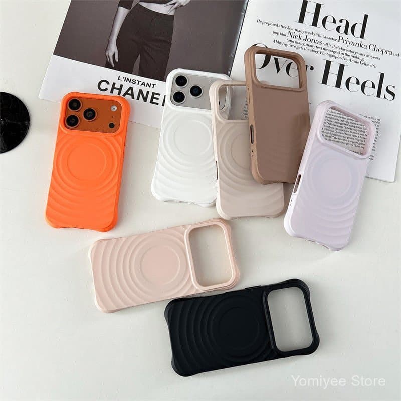 Capa para iPhone 17 Pro Max com padrão de ondas, atração magnética, grande janela de visualização, capa protetora macia