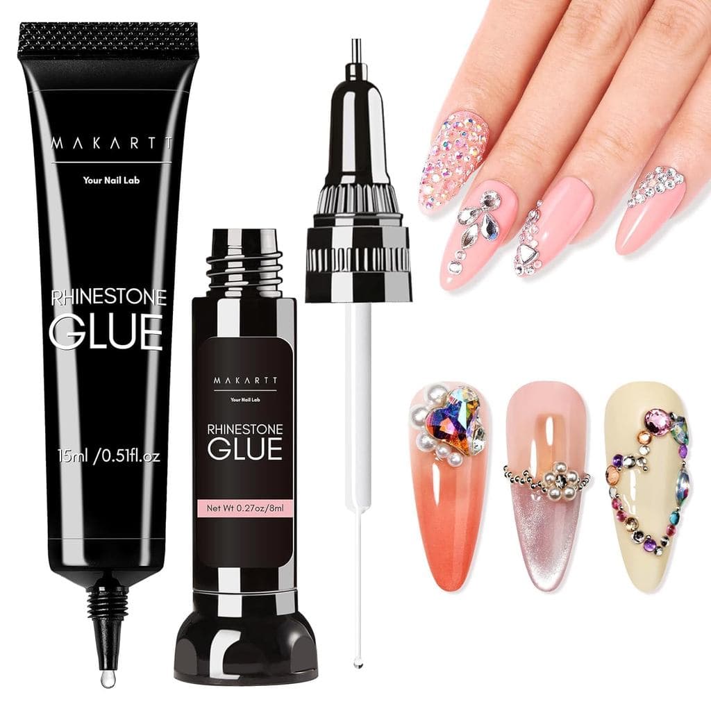 Conjunto de Cola para Strass de Unhas Makartt - Cola em Gel para Strass, Design de Arte 3D, Adesivo Super Forte para Joi