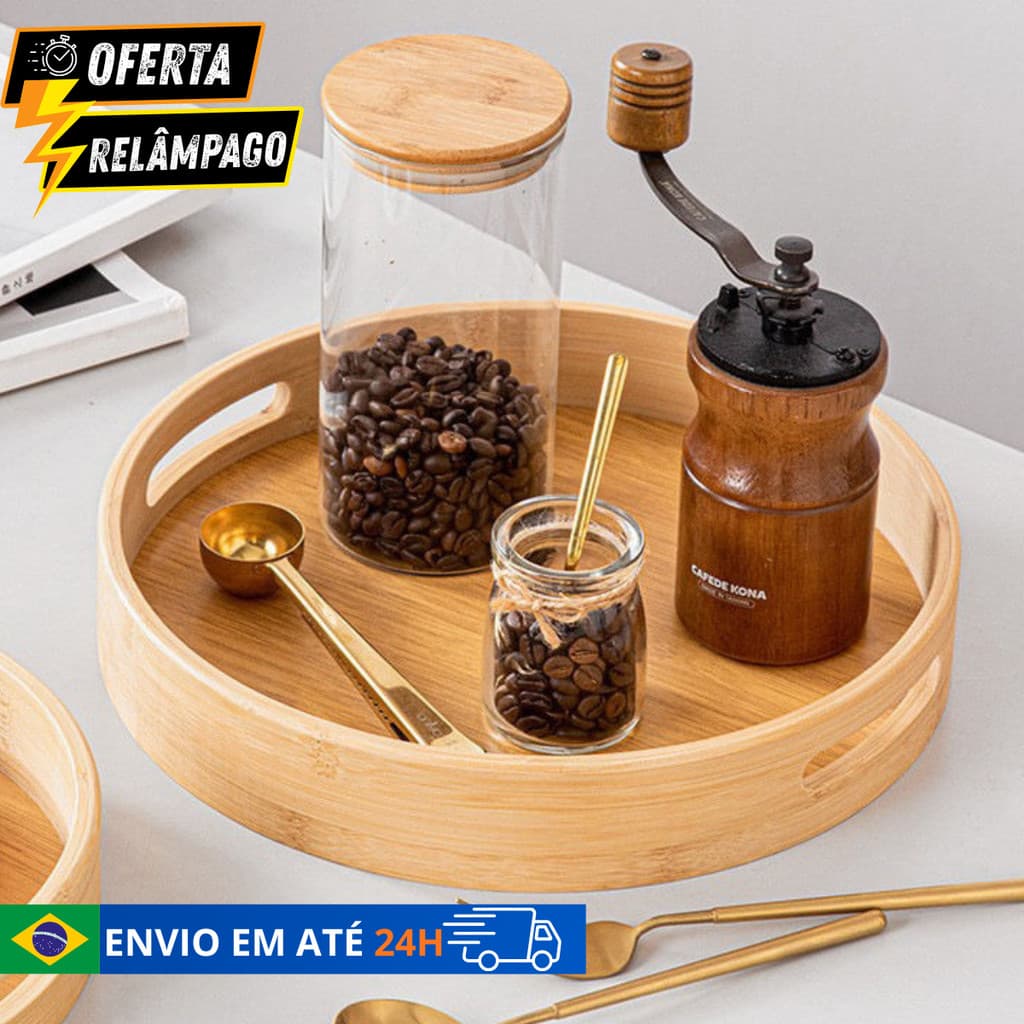 Bandeja Bambu Redonda Multiuso com Alça Decorativa Cantinho do café Servir Xícara De Chá Frutas Sobremesas Petisqueira