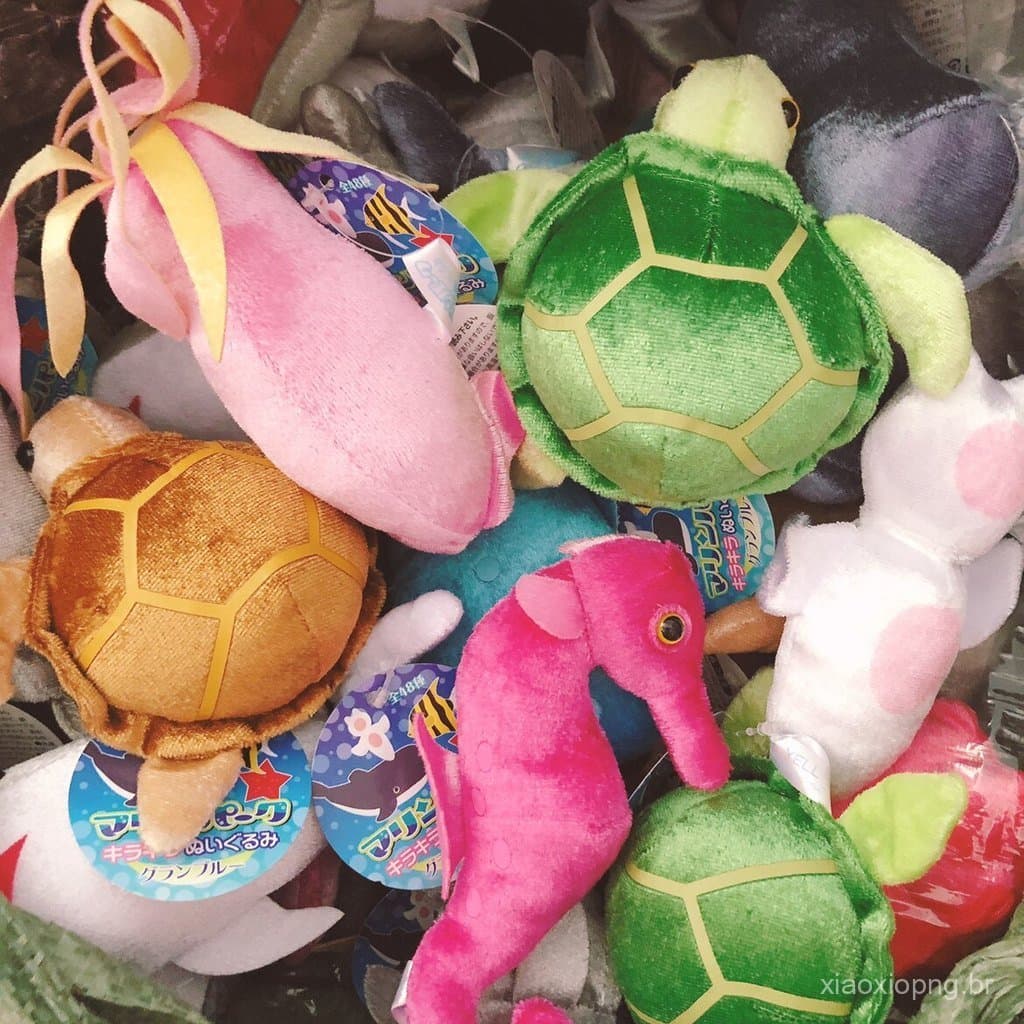 Novo brinquedo de pelúcia em estilo japonês de aquário oceânico, com personagens coloridos como tartaruga, baleia, água-