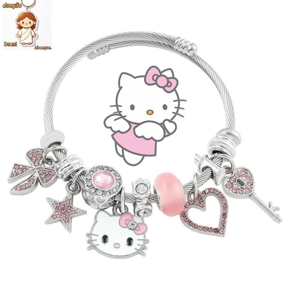 Kitty Cat Bracelet Cartoon Hello Fashion Trendy Crystal Beads Correntes De Mão De Cristal Namorada Doce Jóias Ajustáveis