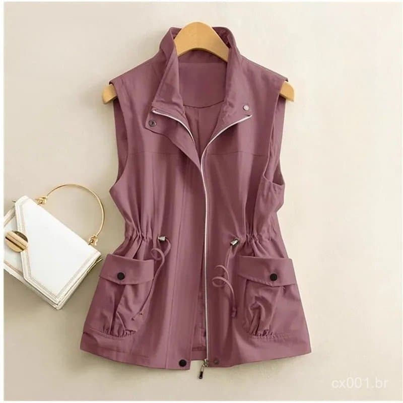 S-4XL Feminino Esporte Causal Colete Jaqueta Sem Mangas Fino Solto Primavera Verão Outono Moda Elegante Casual Outerwear