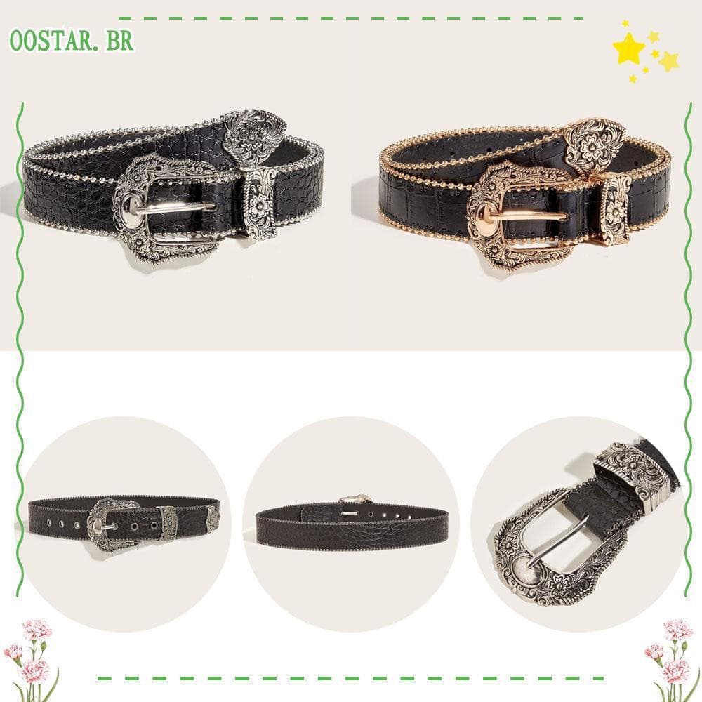 Cinto De Couro PU OOSTAR , Retrô Versátil Com Fivela De Pino , Gravada Em Metal Cowboy Ocidental