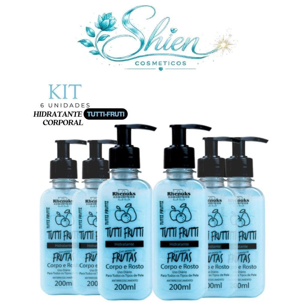 Kit 6 Hidratante Corporal Corpo e Rosto Tutti Frutti  200ml Rhenuks (Afilhado)
