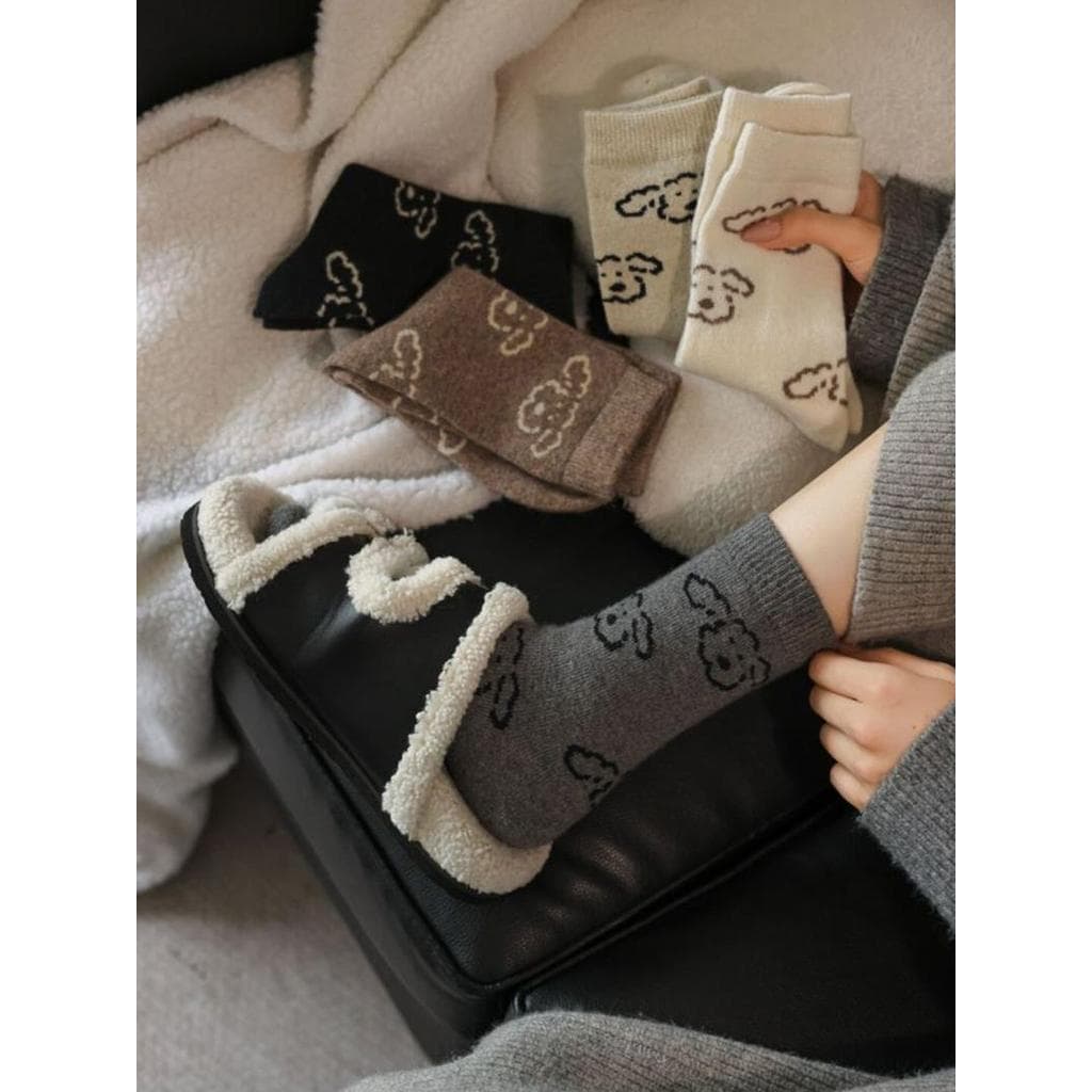 W Meias de inverno femininas tubo médio estilo japonês estampa completa padrão meia solta boca não estrangula as pernas