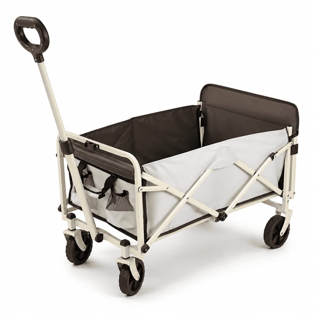 Carrinho Dobrável 80kg Praia Camping Bege Com Bolsa