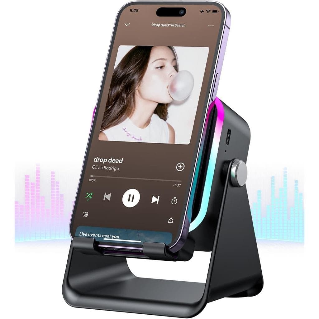 Alto-falante de Indução 5 em 1 com Áudio Bluetooth para iPhone e Android, com Suporte para Telefone, Suporte de Mesa Aju
