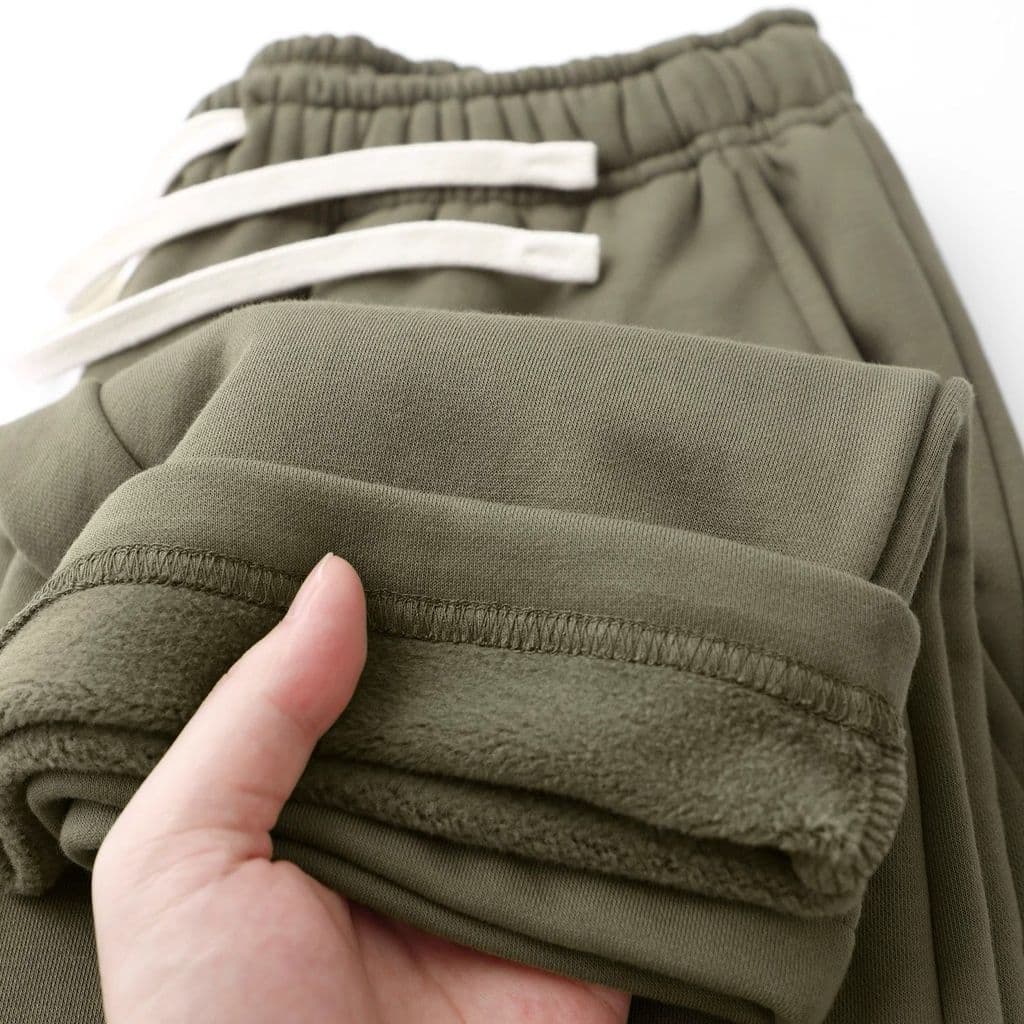 Textura excelente!Confortável fácil de usar!Calça de moletom quente com forro de lã reto pesado verde militar retrô espe