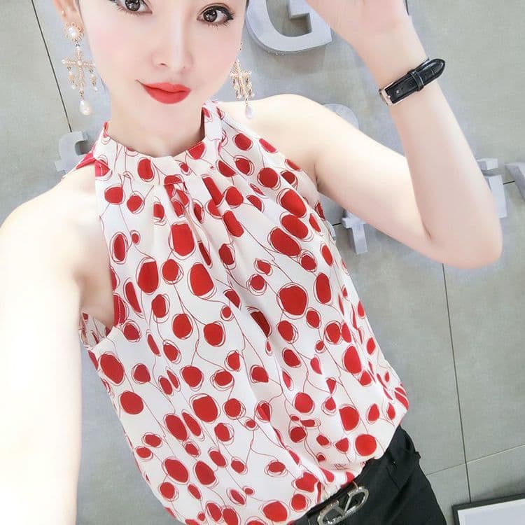 Francês estilo suave bolinhas Halter pescoço sem mangas colete feminino verão novo estilo Super fada sal série pequeno f