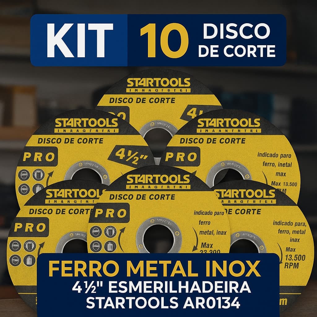 Disco de Serra Para Corte Metal Inox Ferro 115mm Para Esmerilhadeira Startools Kit com 10 Unidades