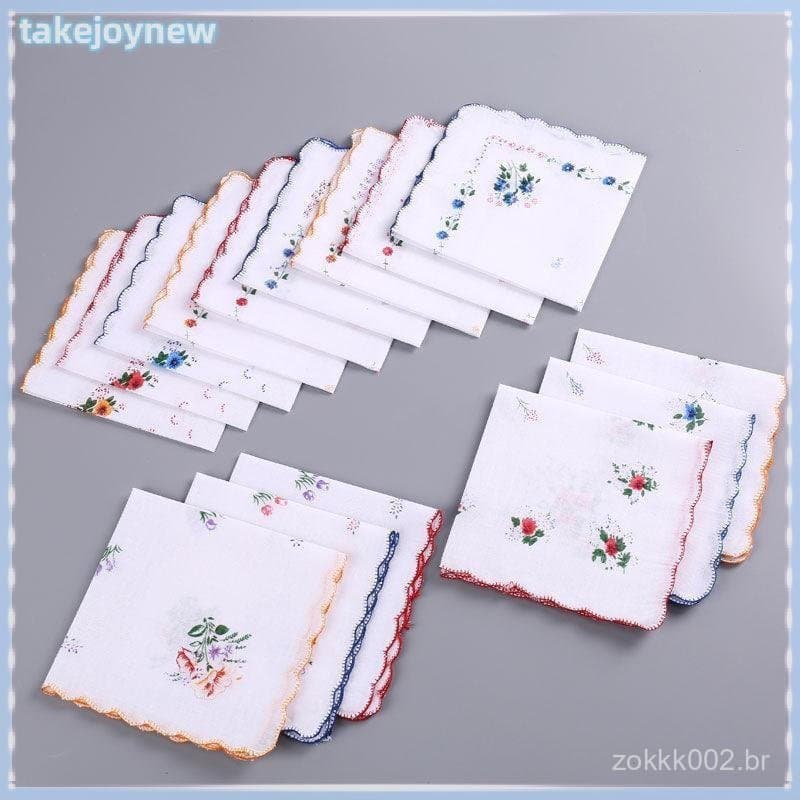 [takejoynewBR] 12 Pacotes De Lenços Femininos Estampados De Algodão Puro , Lembranças De Noiva De Casamento , Calças Com