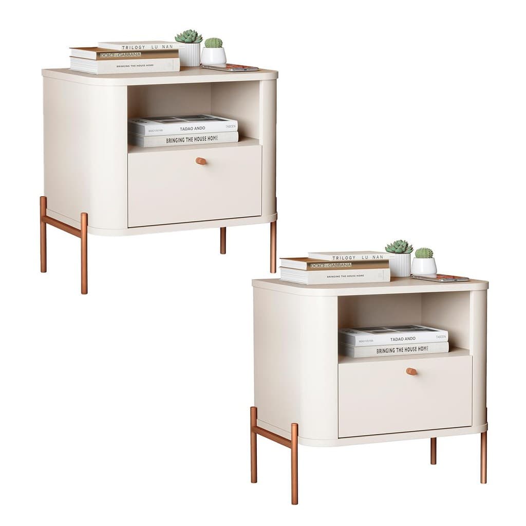 Kit 2 Mesas Cabeceira Quarto Tucupí Slim 1 Gaveta Pés Metal