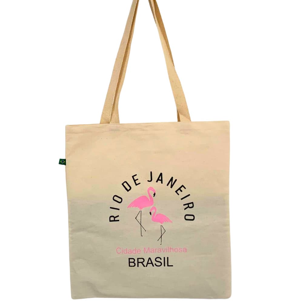 Bolsa Ecobag Rio de Janeiro Flamingo 100% Algodão Reutilizável Estampada Cidade Maravilhosa Brasil