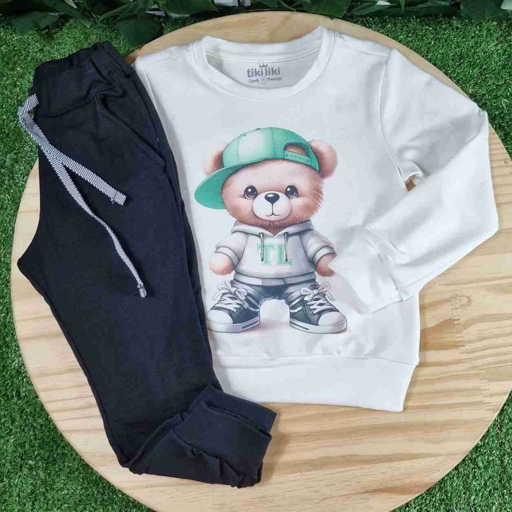 Conjunto Preto e Branco Ursinho Infantil