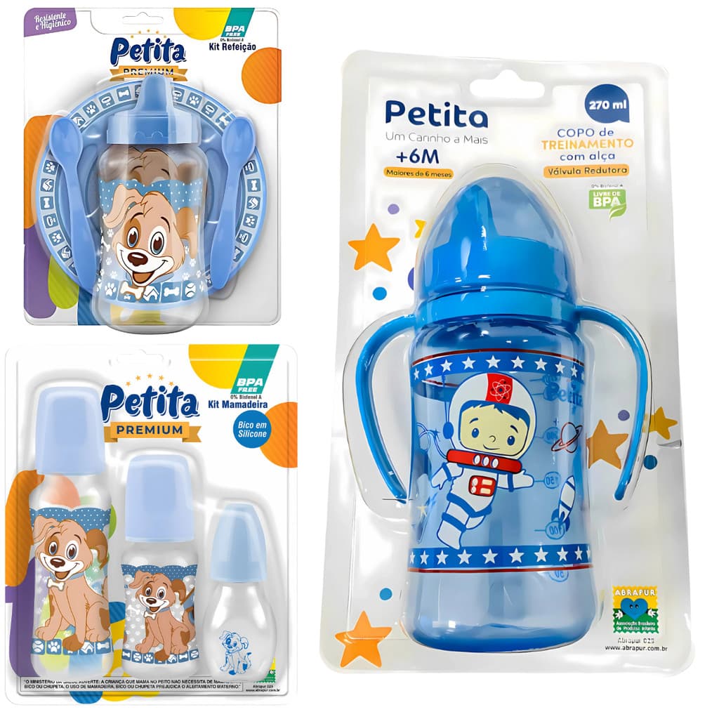 Kit 3 Mamadeiras Copo Treinamento Transição C/ Kit Refeição