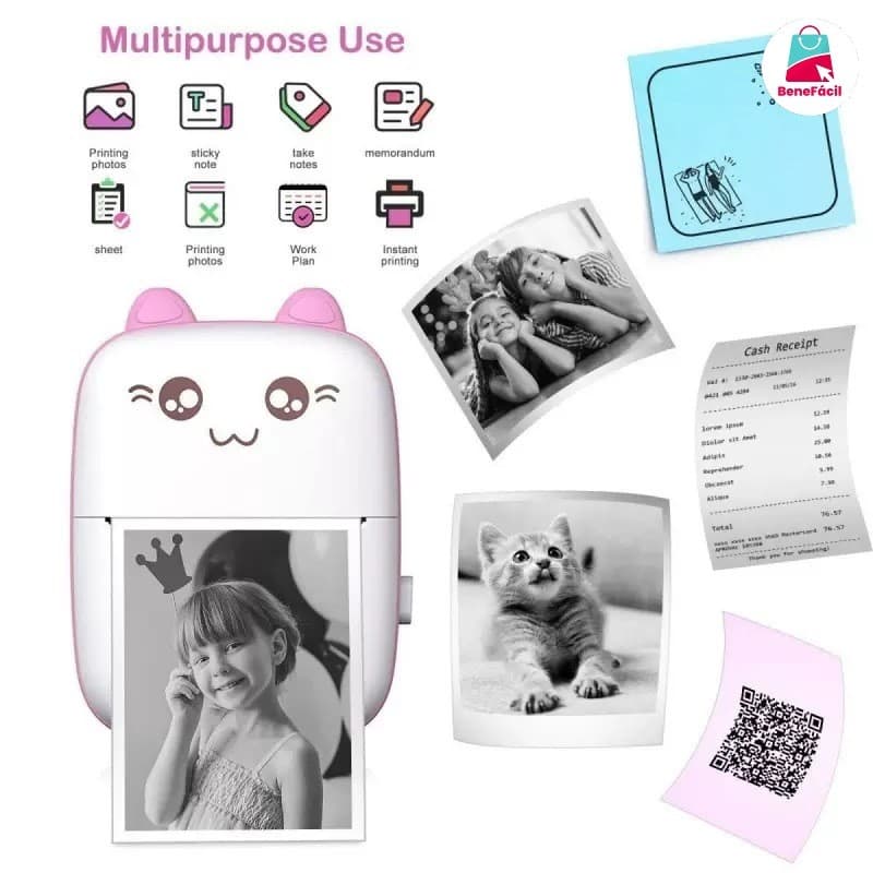 Impressora Térmica Portátil Compacta com Design Animado Impressora Sem Fio para Fotos Compatível +5 Rolo Papel