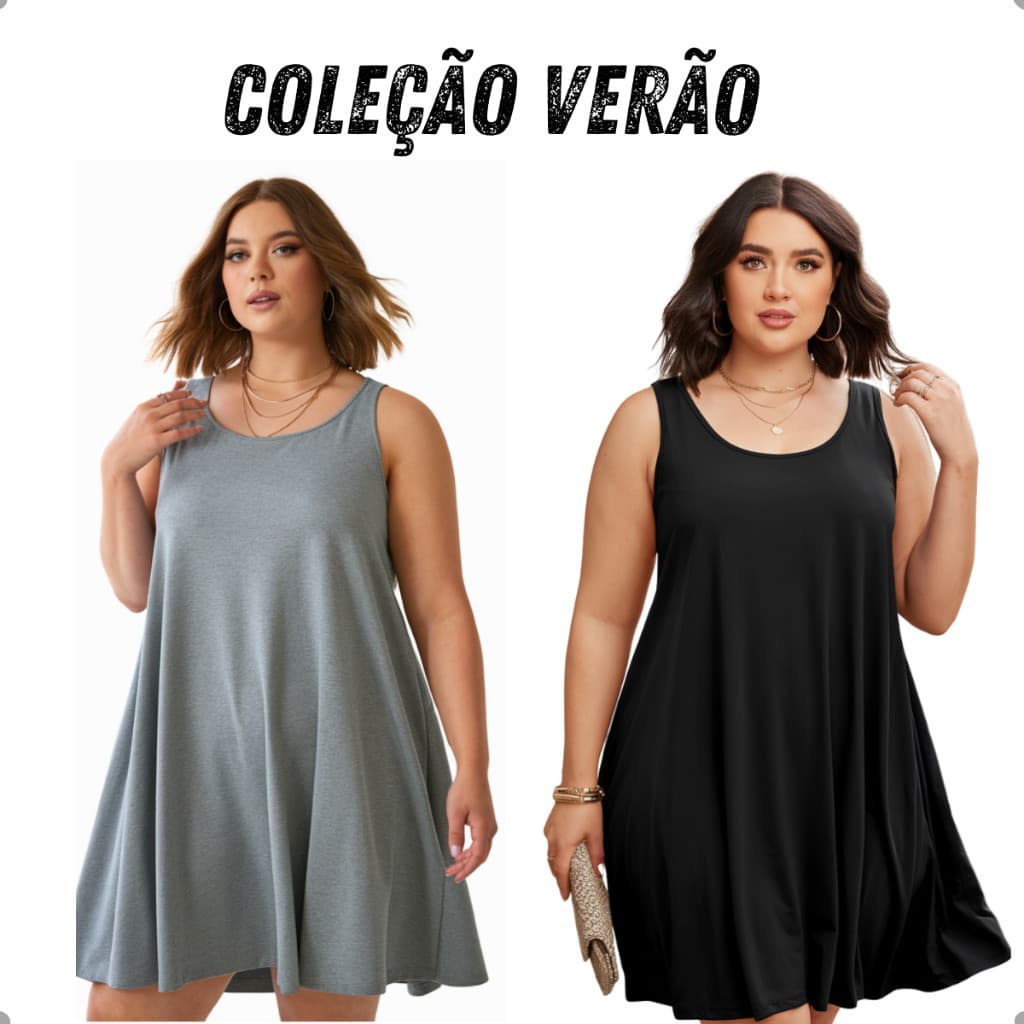 Kit Vestido Alcinha Feminino Liso Plus Size Moda Blogueira Verão Soltinho