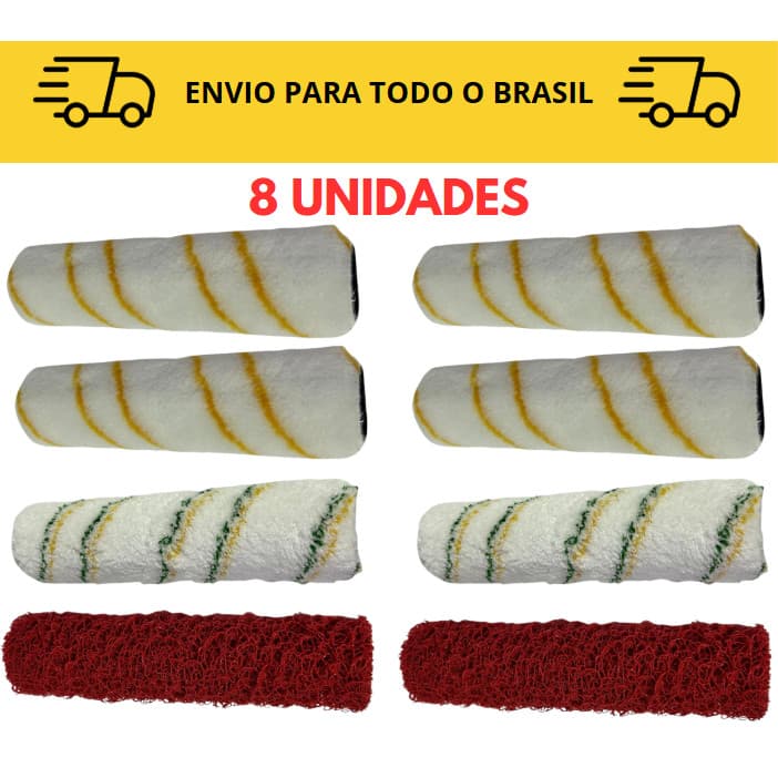 Kit Completo 8 Rolos de Pintura Latéx / Textura Rustica / Cabelo de Anjo / Antigota / Antirespingo